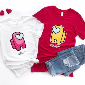 Customizable Among Us Love Shirt, Among Us Character Short-Sleeve Shirt, Among Us Love T-Shirt, Personalized Among Us Cool Unisex Shirt