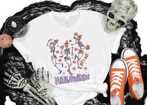T-shirt Halloween Unisexe - Imprimé Squelette, Citrouille, Fantôme - Manches Courtes, Coton/polyester - Pour Fête Et Quotidien