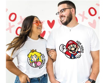 Her Hero and His Princess Matching Couples Shirts, Super Mario Valentines Day Shirt, Valentines Day Gift for Her, Couple Valentine Day Shirt
