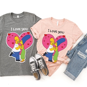 The Simpsons I Love You-shirts, bijpassende paar liefdesshirts, Simpson Valentijnsdag-T-shirt, Simpsons Trend Valentine-T-shirt, Simpson-T-shirts