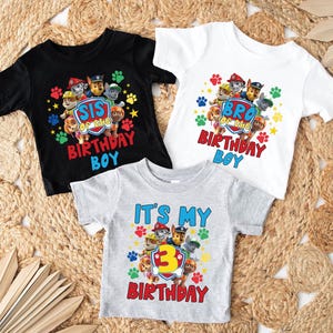 Camiseta personalizada de aniversário da patrulha, camiseta personalizada da patrulha familiar, camiseta de aniversário da patrulha para meninos e meninas, camisetas de aniversário combinando com a família, camiseta da patrulha