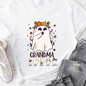 Maglietta felpata della nonna, maglietta autunnale retrò, nomi dei nipoti, maglietta autunnale, regalo per la nonna, magliette di Halloween, nonna di Halloween personalizzata