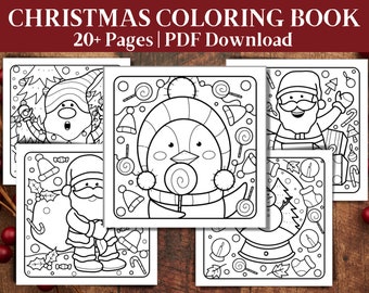 Christmas Coloring Pages, 20 Page Kids Christmas Coloring Book, Christmas Crafts for Kids, Adult coloring book, Coloring Pages PDF