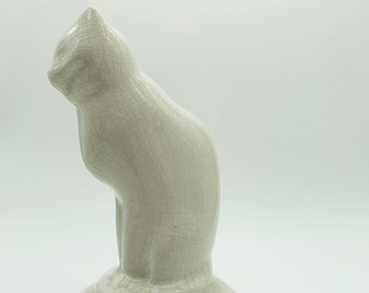 Vintage large white mid century crazed signed cat figurine statue figure sculpture HobbelAmsterdam