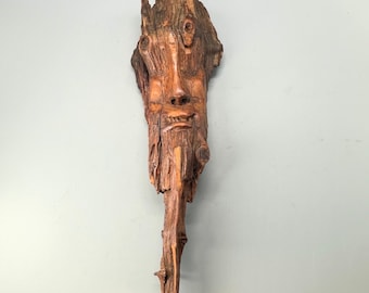 vintage, wood spirit, carving, Folk Art, tree spirit, weathered, wall hanging, garden, fairy gar