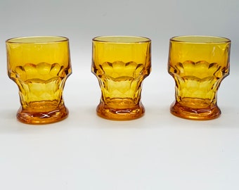 Vintage set of three amber honeycomb Viking beer pilsener glasses 60s 1960s