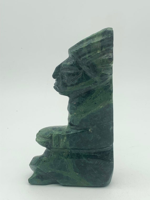 Soap Stone Mayan Aztec Figurine Hand Carved Tribal Man Sitting With Crossed  Legs Green Hobbelamsterdam 