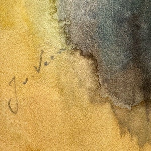 Vintage Hand Painted Signed Watercolor on Paper Bottle of Wine Apples