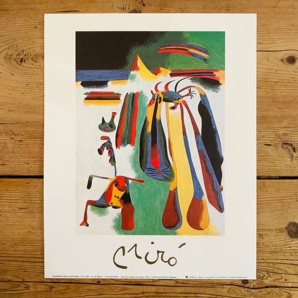 Vintage poster art print Miro gold foil signature Catalan peasant resting Printed Maestri della pittura in Milano 1994