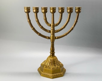 Vintage classic solid brass Menorah Judaïca Jewish candle holder 7 arms
