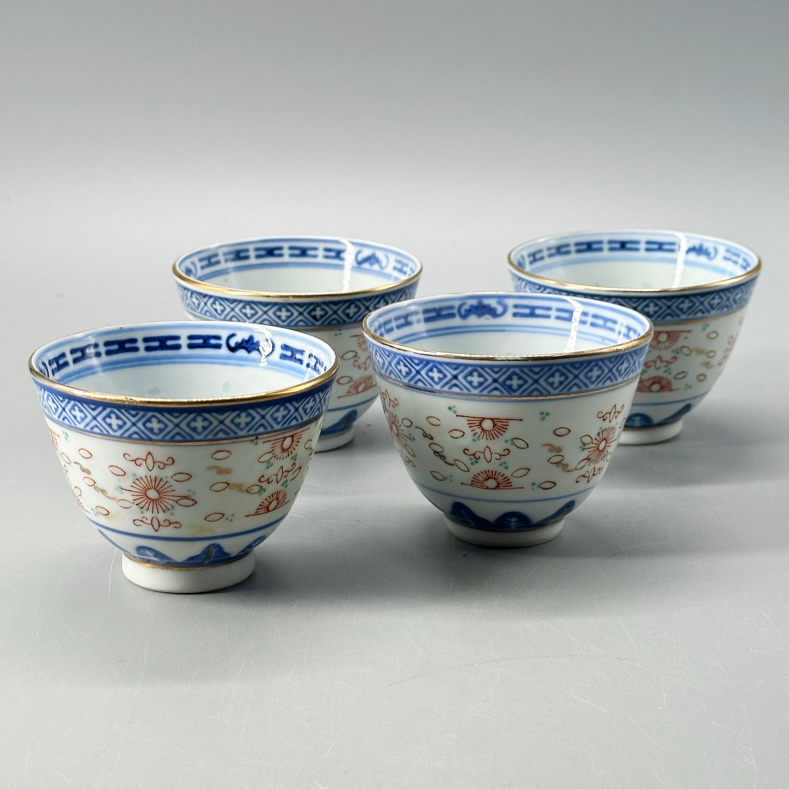 Vintage, Porcelain, Chinese Rice Ware, Set of Four, Traditional Tea ...