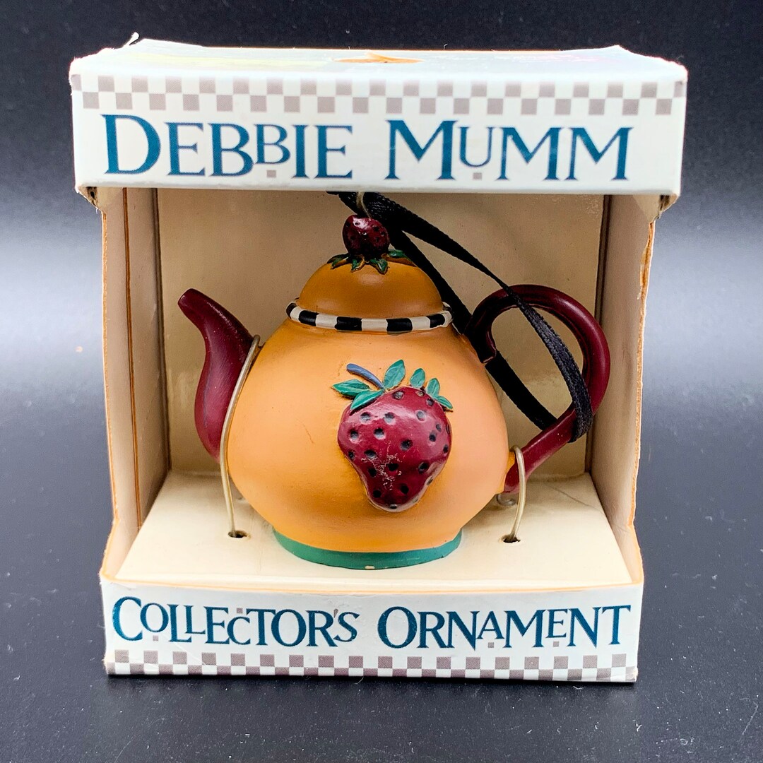 Vintage Debbie Mumm Christmas Collector's Resin Ornament Mini Teapot