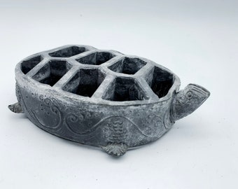 Vintage Japanese  metal lead iron zinc heavy Ikebana turtle flower frog with matching spikes and every appendage intact decorated