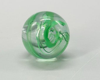 Vintage, hand made, huge, large, 40 mm, art glass, Japanese, marble, crease pontil, green swirls, cleaar, controlled air bubble,