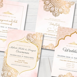 Indian Wedding Invitation Sets, Hindu Wedding Invitation, indian wedding invitations, Printable Indian Wedding Template, EDITABLE TEMPLATE.