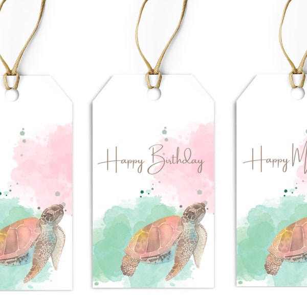 Turtle Gift Tags / Sea Turtle Gift Tags / 6 Styles / Printable Turtle Gift Tags / Turtle Watercolour / PDF Download