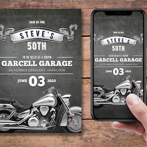 Motorcycle Birthday Invitation, Mens Motorcycle invites, Motorcycle Adult Birthday Invitation for Men, Motorcycle invite, Editable Template.