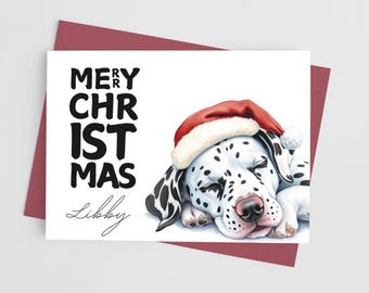 Biglietto di Natale personalizzato con il dalmata, biglietto di Natale stampabile con il cane, simpatico biglietto di Natale con il dalmata, biglietto di Natale personalizzato con il cane, modello modificabile.