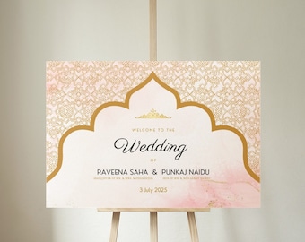 Set di 3 cartelli di benvenuto per matrimoni indiani, cartello per matrimoni indù, cartello di benvenuto per matrimoni, modello stampabile per matrimoni indiani, MODELLO MODIFICABILE.