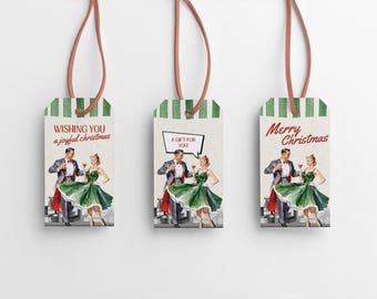 Etichette regalo vintage per le feste, etichette regalo di Natale retrò, etichette di Natale stampabili anni '50, download PDF