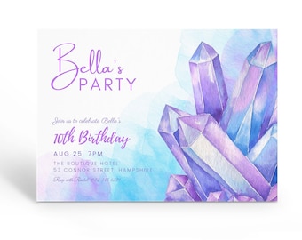 Printable Gemstone Birthday Invite, Crystal Invitations, Geode Invitation, Purple Crystal Invite, Geology Party Invite, Editable Template.