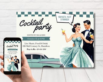 Invito per cocktail party retrò - Invito per festa in stile anni '50 modificabile