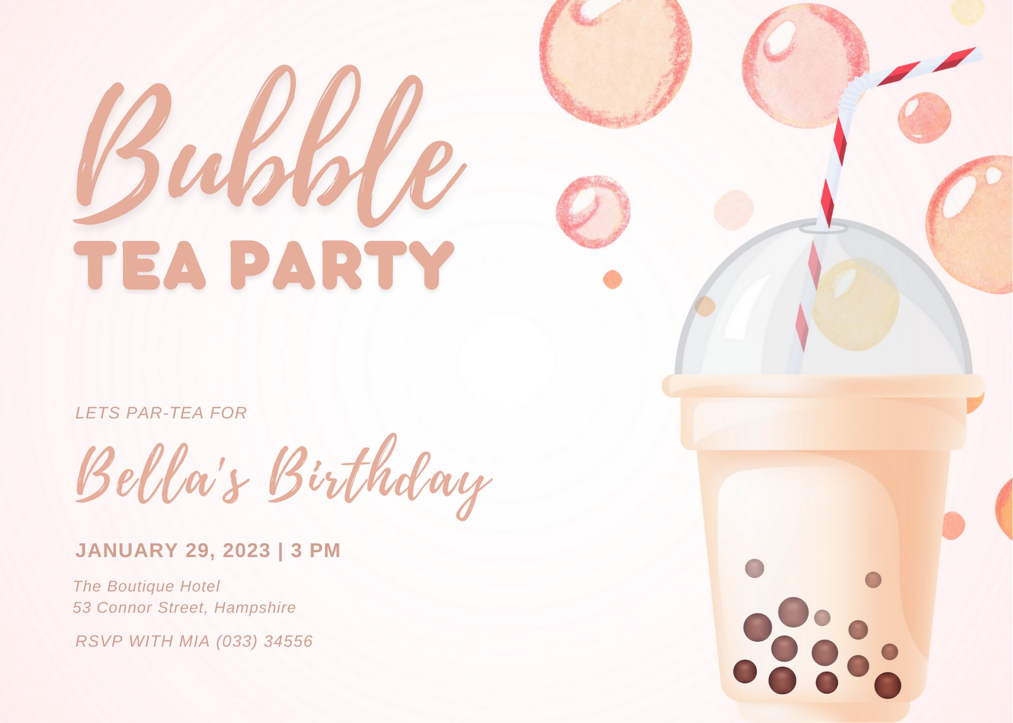 Bubble Tea Party Invitations, Printable Boba Birthday Invitation