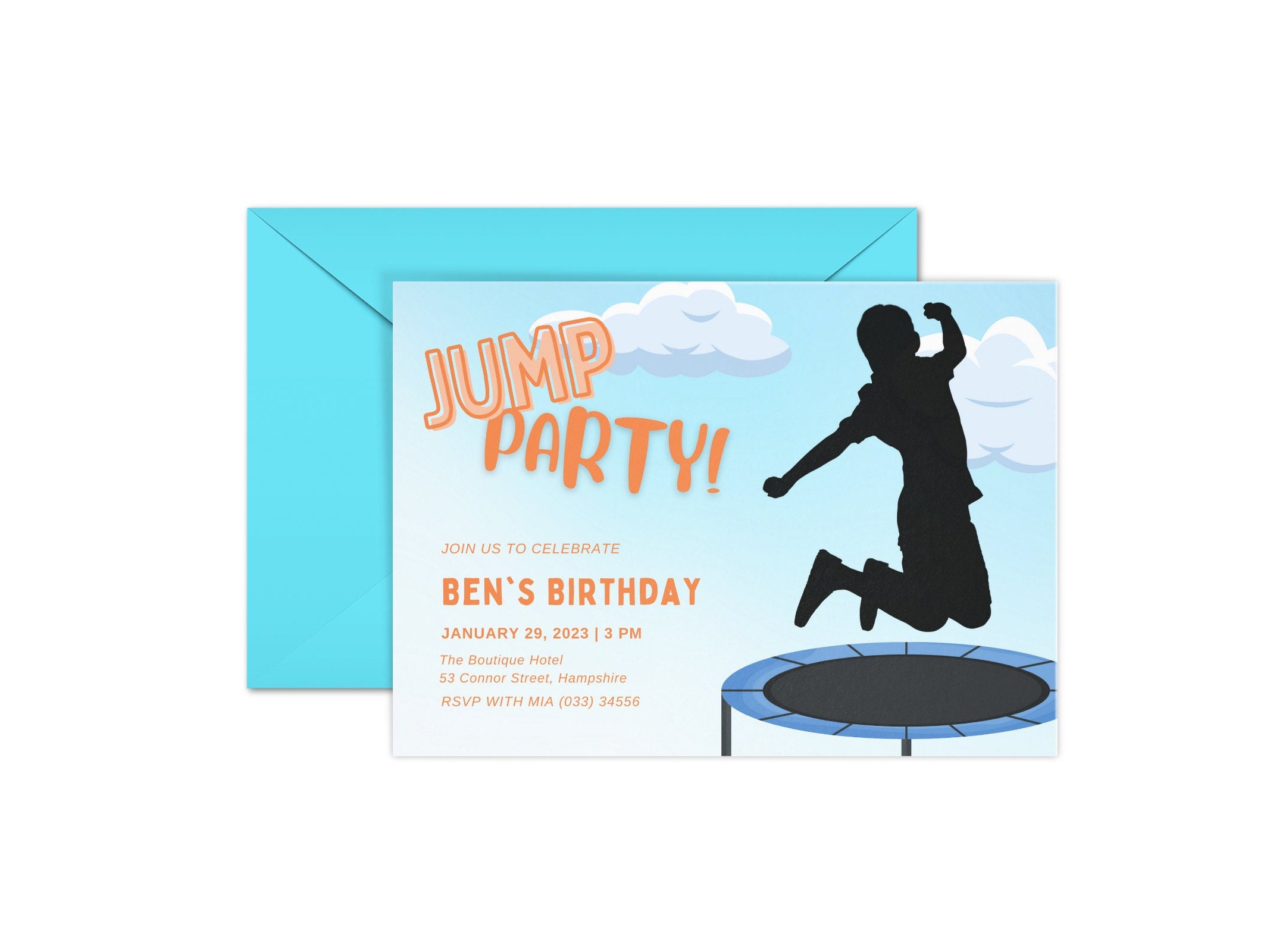 Printable Invitation Party Invite Boys Jump -