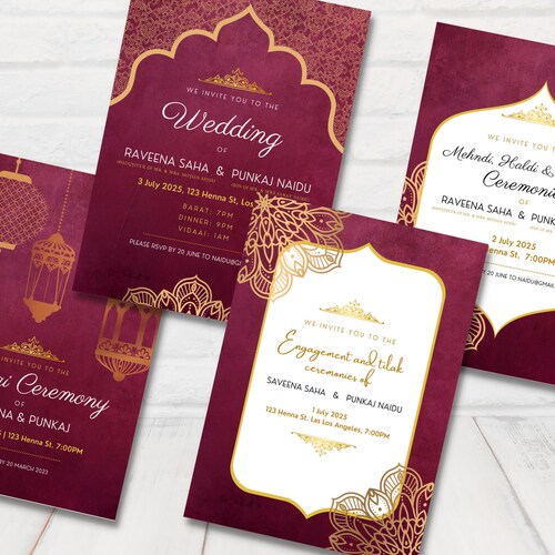 Printable Indian Wedding Invitation Sets Hindu Wedding - Etsy