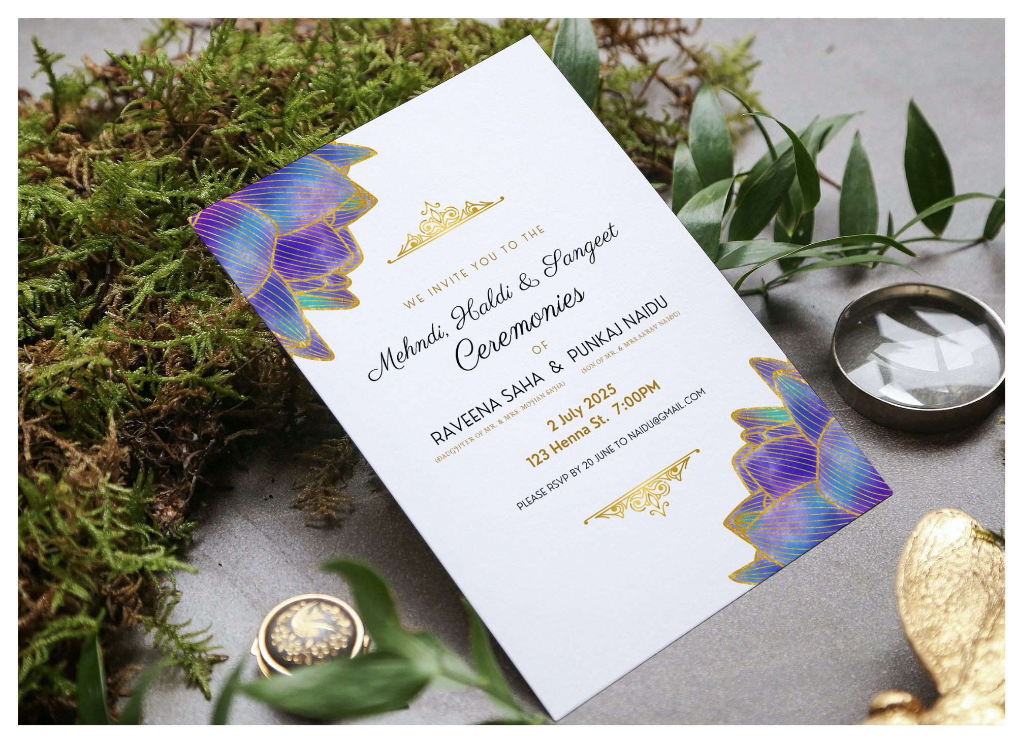 Purple & Gold Indian Wedding Invitation Sets, Hindu Wedding Invitation ...