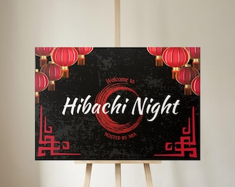 Elegante cartello di benvenuto Hibachi, cartello per festa Hibachi, modello modificabile stampabile