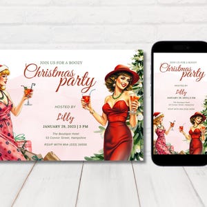 Christmas Girls Night Out Invite, Ladies Christmas Cocktail Party Invitation, Boozy Christmas Party Invite Girls Night Out Holiday Printable