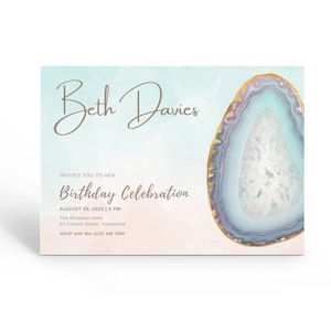 Gemstone Birthday Invite, Crystal Invitations, Pastel Gem Party Invite, Geode Birthday Invitation, Printable Invite, Editable Template.