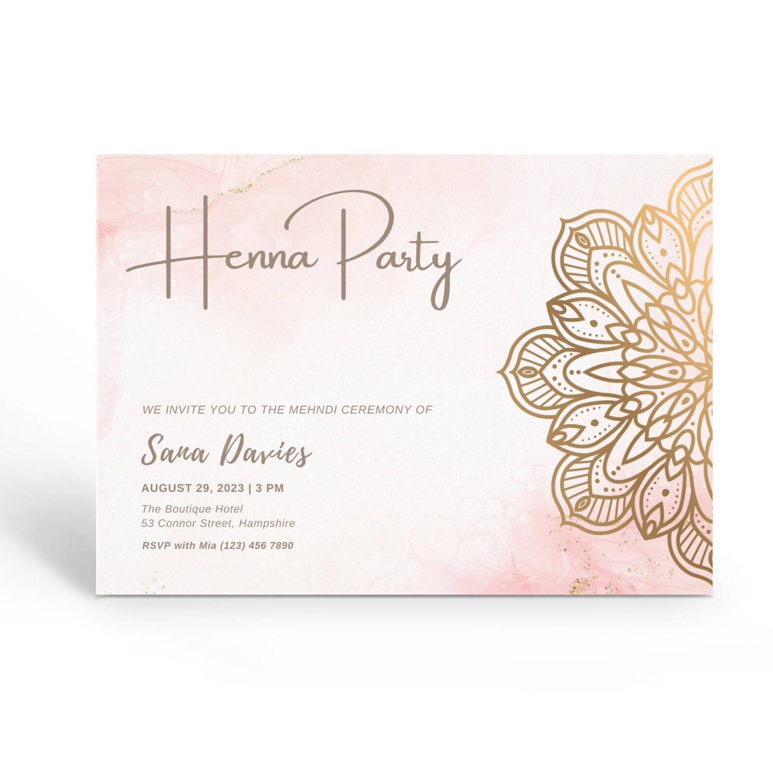 Henna Party Invitations, Blush &amp; Gold, Mehndi Invitations, Henna Party Invite, Printable Indian ...