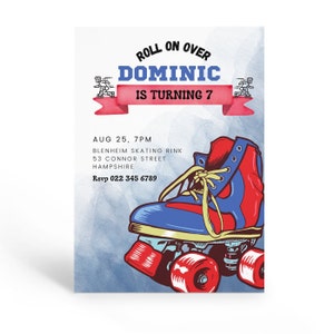 Boys Roller Skate Birthday Invitation, Printable Roller Skate Invite, Skate Boy Invite,  Blue Roller Skating Invitation, Editable Template