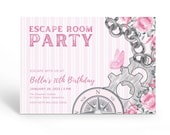 Girls Escape Room Party Invite, Pink Escape Room Invitation, Escape Room Invitations, Printable Escape Room Invite, Editable Template.