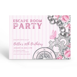 Girls Escape Room Party Invite, Pink Escape Room Invitation, Escape Room Invitations, Printable Escape Room Invite, Editable Template.