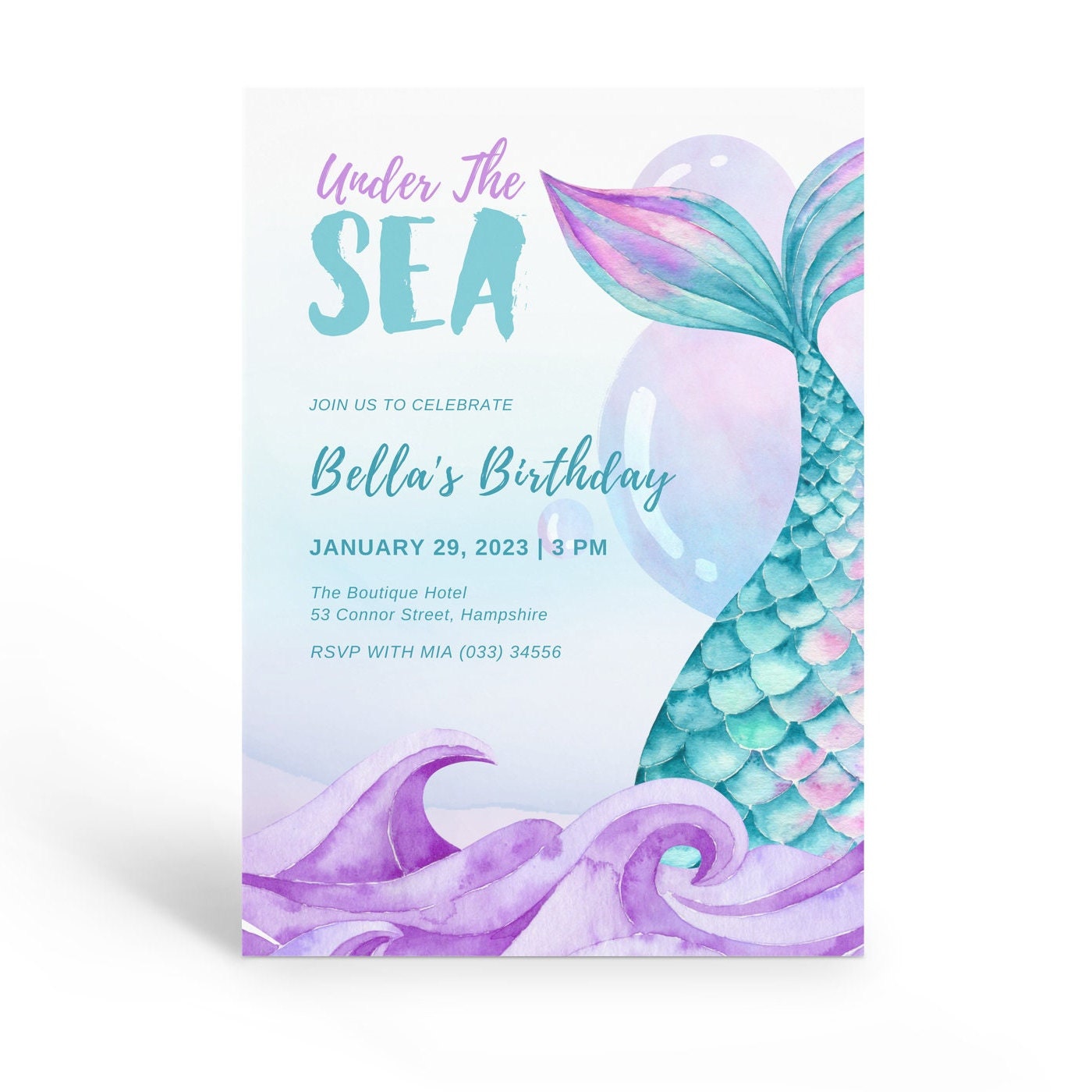 Printable Mermaid Invitation Mermaid Birthday Invite Under - Etsy