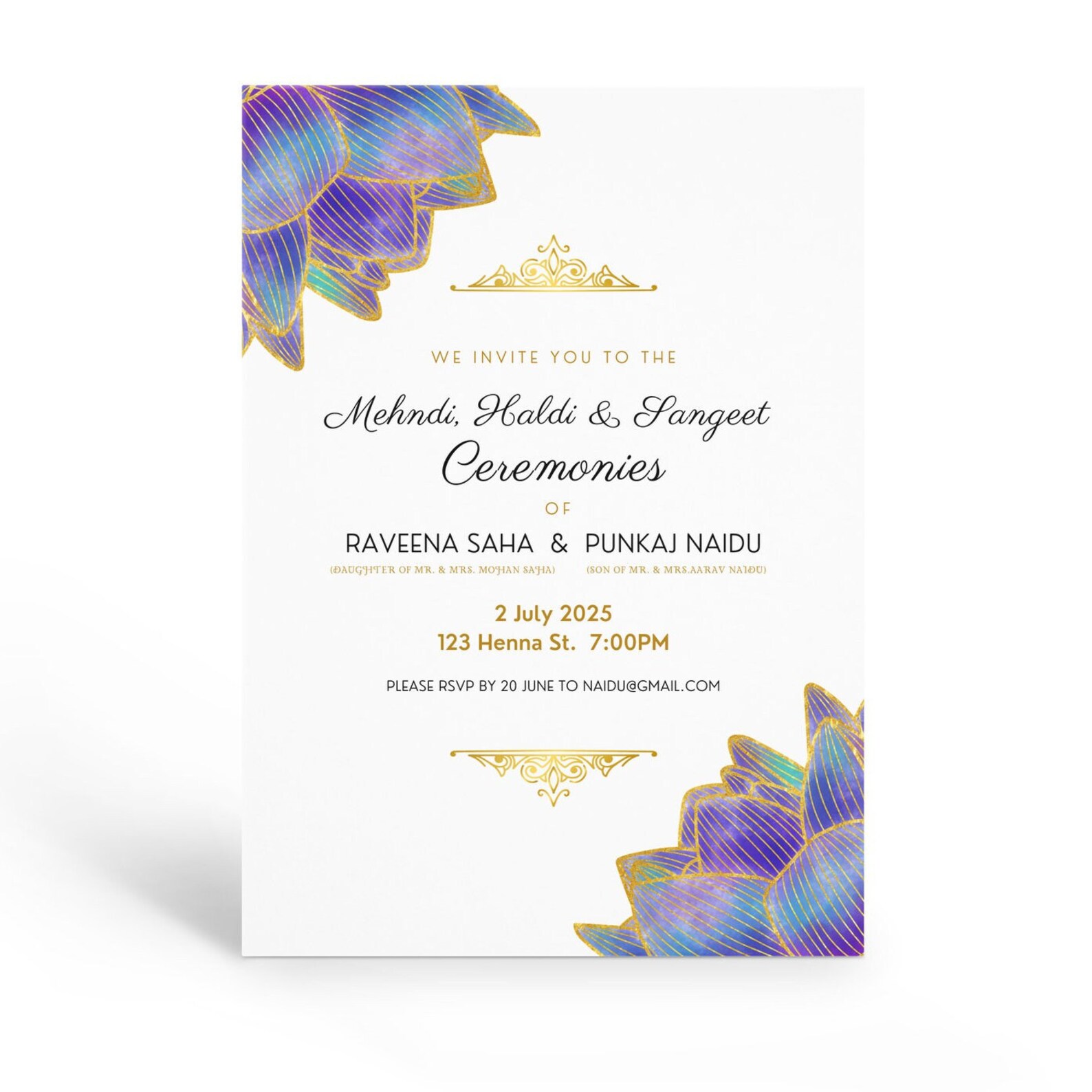 Purple & Gold Indian Wedding Invitation Sets Hindu Wedding - Etsy