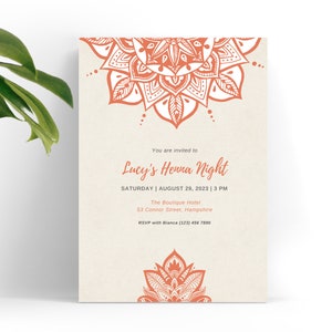 Printable Mehndi Invitations, Henna Party Invite, Indian Wedding Template, Bridal Party, EDITABLE