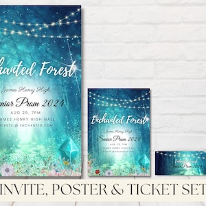 Printable Enchanted Forest Prom Set, Enchanted Prom Invite, Enchanted Forest Invitation, Enchanted Forest Prom Night, EditableTemplate