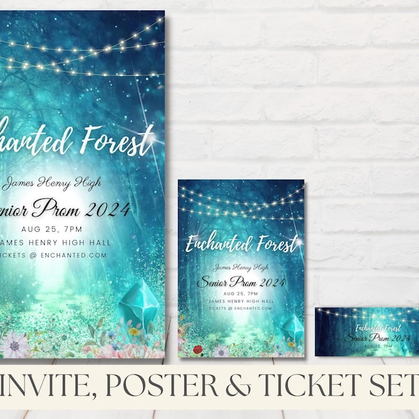 Printable Enchanted Forest Prom Set, Enchanted Prom Invite, Enchanted Forest Invitation, Enchanted Forest Prom Night, EditableTemplate