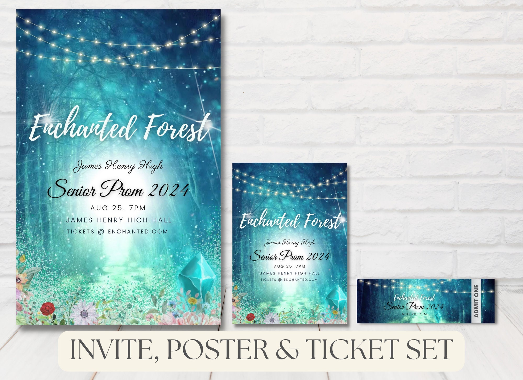Printable Enchanted Forest Prom Set, Enchanted Prom Invite, Enchanted