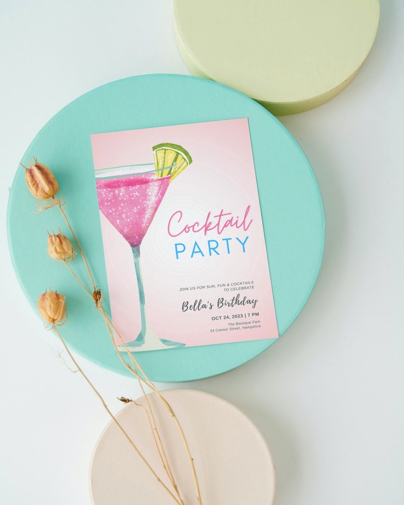 Printable Cocktail Party Invitations, Pink Drinks Party Invitation ...