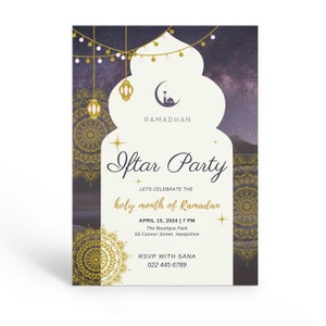 Elegant Iftar Party Invitation, Ramadan Celebration Invite, Iftar Dinner Party Template, Printable Ramadan Invitation, Editable Template.