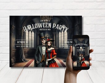 Printable Victorian Halloween Invitations, Victorian Gothic Invitation, Vintage Halloween Invitation, Gothic Glam Invite, Editable Template.
