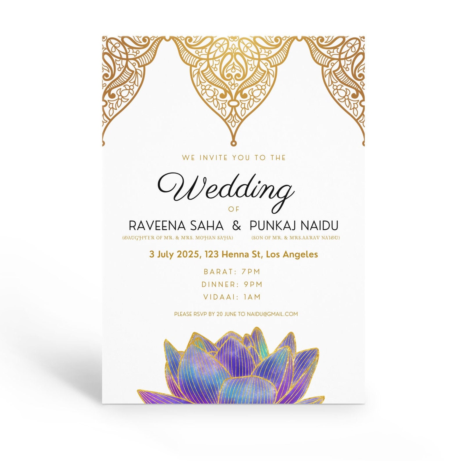 Purple & Gold Indian Wedding Invitation Sets, Hindu Wedding Invitation ...