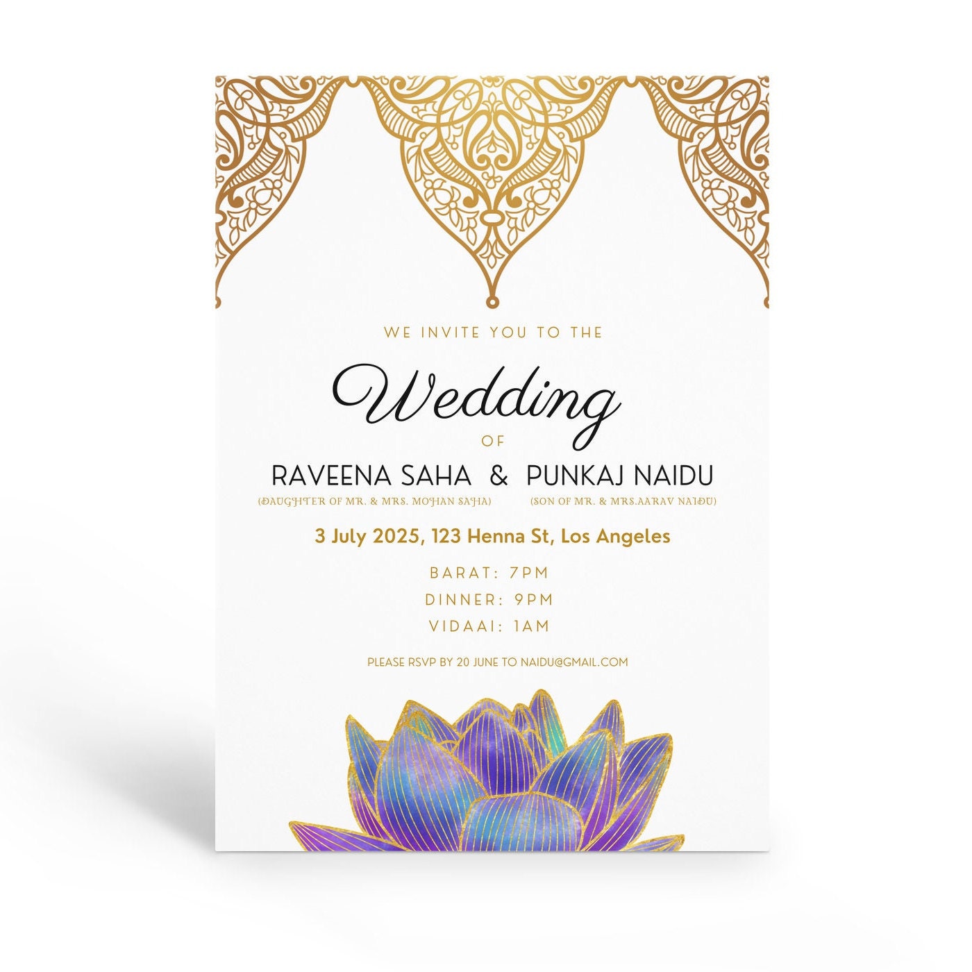 Purple & Gold Indian Wedding Invitation Sets, Hindu Wedding Invitation ...