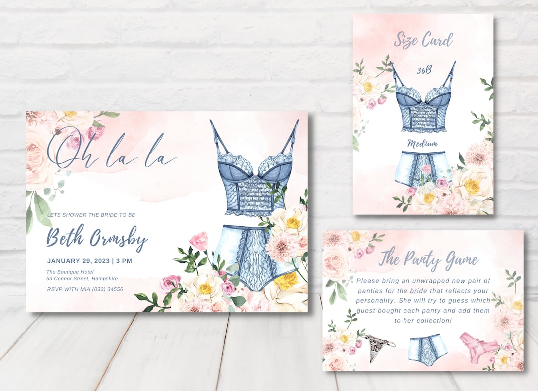 Printable Lingerie Shower Invitation Set, Bachelorette Lingerie Party ...