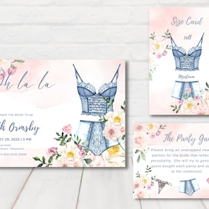 Printable Lingerie Shower Invitation Set, Bachelorette Lingerie Party Invitation, Floral Lingerie Shower, Editable Lingerie Party Invite.